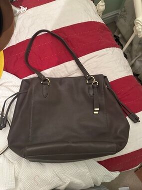 Brahmin gray Leather Tote with Gold Hardware